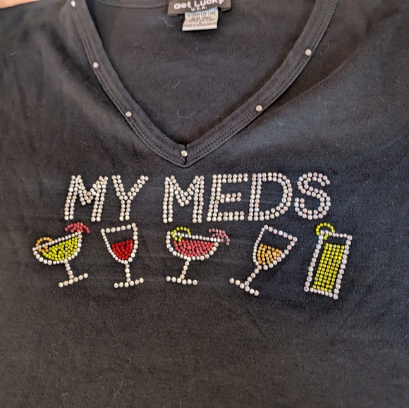 My Meds Funny Cocktail Rhinestone Graphic Tee Size Large - Picture 3 of 4